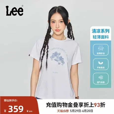 Lee商场同款25春夏新品舒适版圆领数码图案印花女轻薄短袖T恤休闲图片