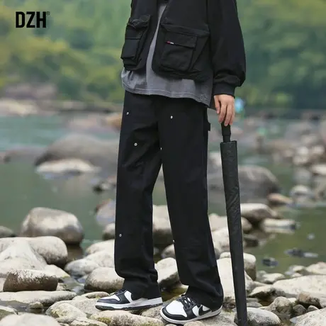 男士黑色工装裤男潮牌秋季设计感休闲裤宽松直筒阔腿长裤2023新款商品大图