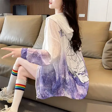 渐变色防晒衣女夏季韩版宽松大码女装冰丝薄款透气小个子开衫外套商品大图