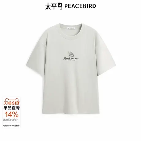 【商场同款】太平鸟男装T恤25夏季新款重磅刺绣短袖潮 B2CNF2510商品大图