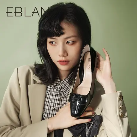 伊伴春季女鞋浅口单鞋时尚休闲气质细跟真皮低跟通勤鞋B22402004商品大图