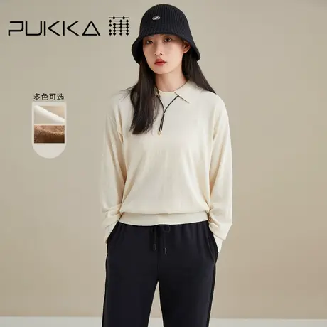 蒲PUKKA 长袖羊毛针织衫小翻领宽松休闲打底毛衣针织衫短款图片