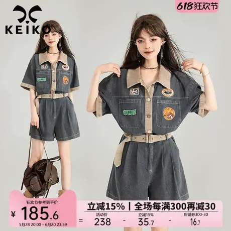 KEIKO 美式工装牛仔裤连体裤春夏复古薄款收腰显高显瘦连身衣短裤图片
