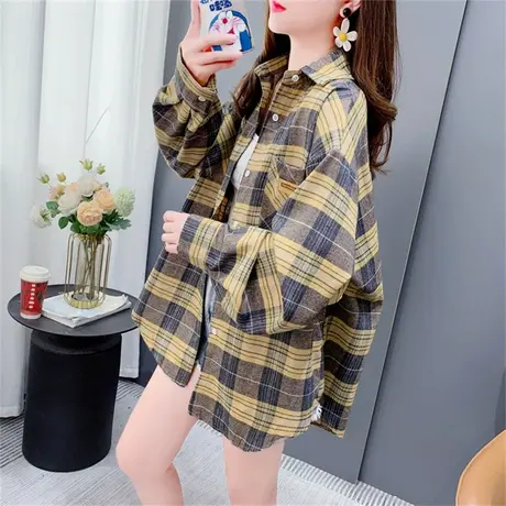 洋气格子衬衫外套女时尚宽松设计感百搭韩版上衣2023年秋季新款潮商品大图