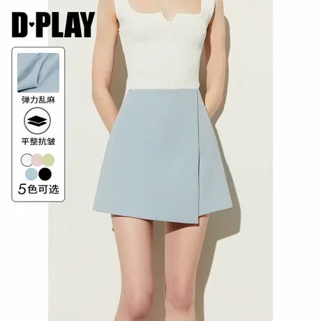 DPLAY夏通勤蓝色高腰不对称式搭片式收腰A字短款短裤女图片