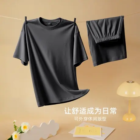 hansca 冰丝休闲套装男士2025夏季冰皮凉感短袖T恤搭印花休闲短裤图片