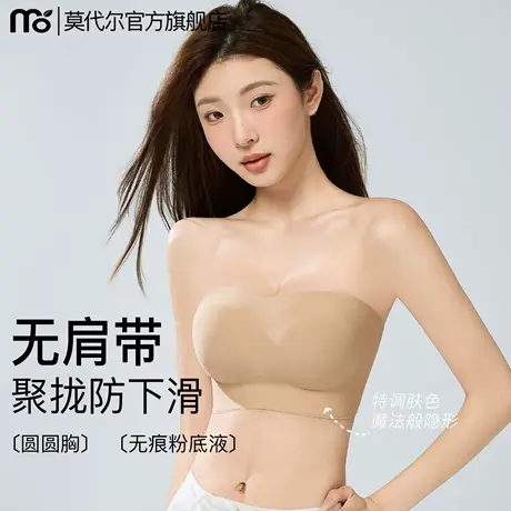 粉底液无肩带内衣女防滑聚拢圆圆胸夏薄款裹抹胸无痕隐形美背文胸商品大图