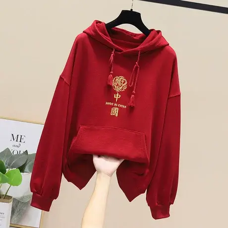 国潮中国风连帽卫衣女刺绣复古春秋薄款宽松上衣ins潮中国结卫衣图片