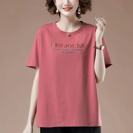 短袖t恤女夏季新款加肥加大码女装宽松全棉百搭遮肚圆领显瘦体恤商品大图