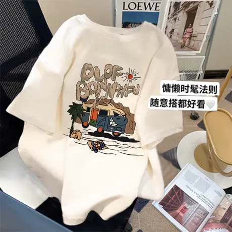 港味复古t恤女oversize大码纯棉夏季短袖ins潮嘻哈风宽松显瘦上衣图片