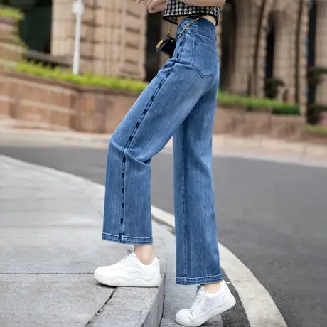 直筒牛仔裤女2023年新款裤子宽松八分裤小个子阔腿裤女高腰九分裤图片