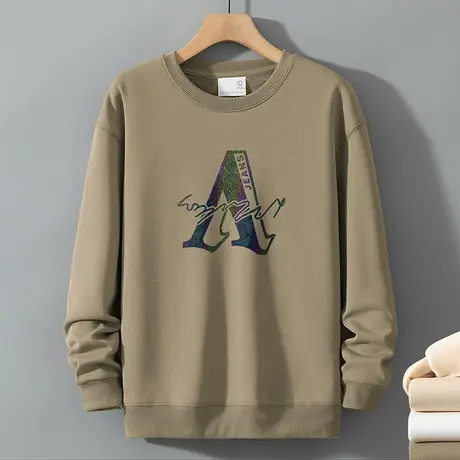 320g重磅卫衣男秋冬款潮流百搭保暖加绒加厚印花圆领无帽长袖t恤商品大图