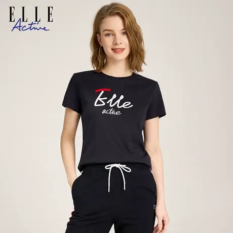【花花推荐】ELLE Active2025春夏百搭运动短袖衫女圆领t恤女上衣商品大图