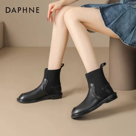 达芙妮短靴女2025新款秋冬英伦风弹力袜靴瘦瘦靴子西部时尚马丁靴商品大图