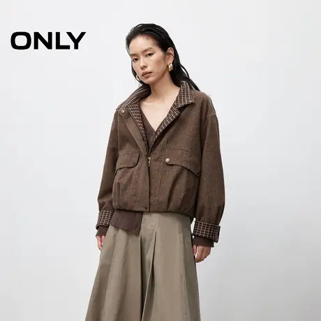 ONLY2025秋季新款立体花苞造型下摆立领宽松落肩短款夹克外套女图片