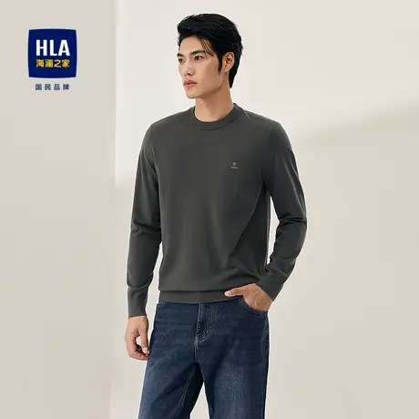 HLA/海澜之家时尚提花长袖针织衫25秋新款保暖简约套头水洗上衣男图片