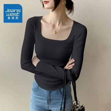 NOE真维斯u领打底衫女2025新款秋季青少年修身显瘦休闲长袖t恤女商品大图
