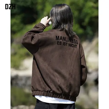 男士秋季麂皮绒外套男潮高级感植绒上衣2023年新款情侣装美式夹克商品大图