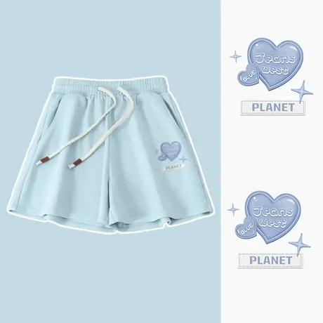 ZR真维斯薄荷绿短裤女款夏季2023新款华夫格运动裤宽松休闲裤显瘦商品大图