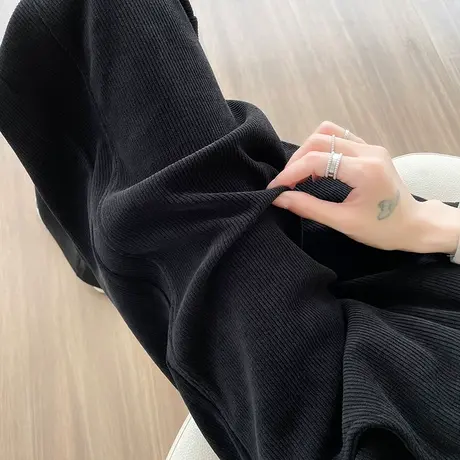 黑色雪尼尔阔腿裤女秋冬新款高腰宽松显瘦垂感直筒灯芯绒休闲裤子商品大图