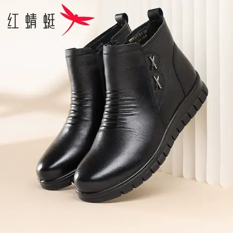 红蜻蜓冬季简约女短靴2025年新款加绒女鞋休闲时尚妈妈鞋中年棉鞋图片