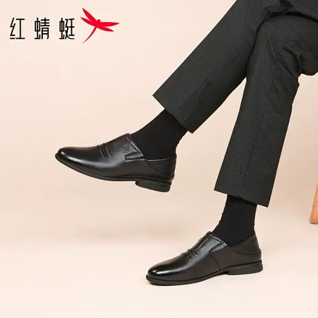 红蜻蜓男鞋春季新款鞋子男士一脚蹬懒人休闲皮鞋男商务正装全牛皮商品大图