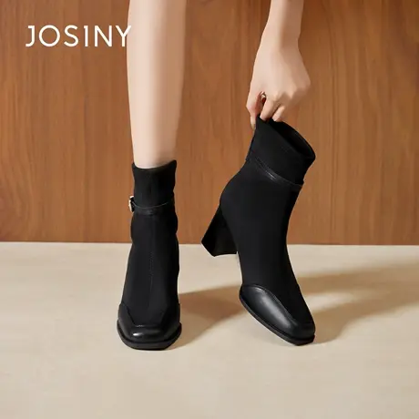 卓诗尼2025秋冬新款马丁靴后拉链短靴时尚舒适瘦瘦靴优雅时装靴女图片