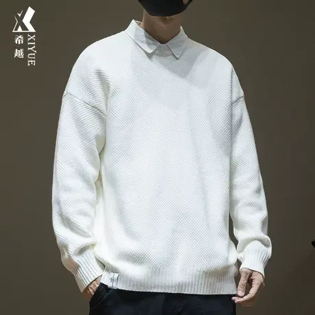 日系复古套头毛衣男士2023秋季重磅菠萝纹针织衫上衣宽松大码男装商品大图