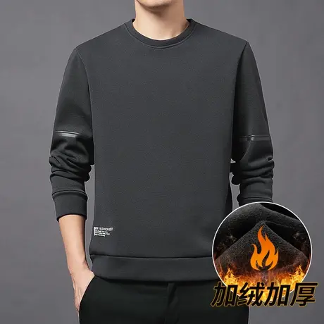 男士加绒冬季卫衣2023中年打底衫爸爸装秋冬休闲百搭长袖圆领上衣商品大图