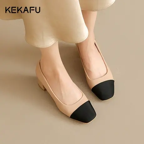 珂卡芙小香风单鞋女2023新款秋季法式女鞋粗跟气质配裙子高跟鞋女图片