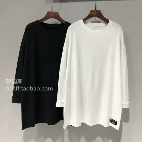 2023秋冬新款衣角标签装饰宽松韩范中长款下衣失踪T恤打底衫女潮图片