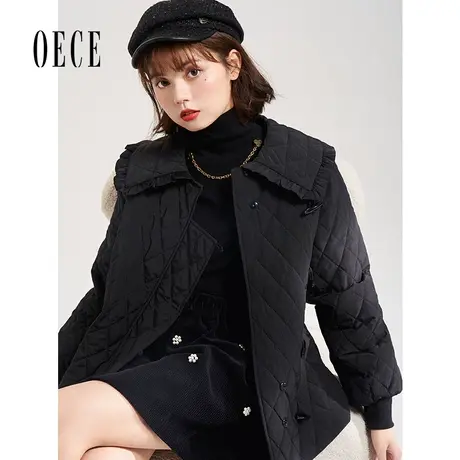 Oece2022冬季新款女装设计感棉衣复古修身气质中长款羽绒棉服外套图片