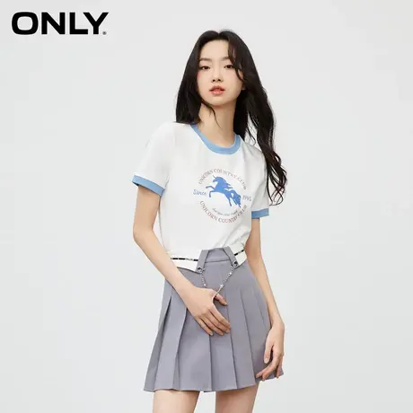 【买5免1】ONLY奥莱夏季新款时尚学院风休闲圆领直筒短款T恤女商品大图