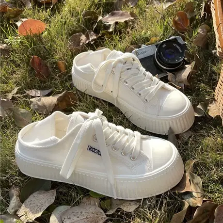 小香风踩脚两穿小白鞋2023春夏季新款半拖帆布鞋女饼干鞋厚底板鞋商品大图