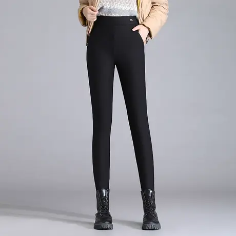 黑色小脚裤加厚羊羔绒裤子女冬季2023新款紧身弹力打底裤保暖长裤商品大图