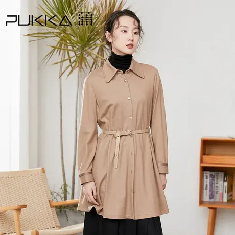 蒲PUKKA 女装中长款羊毛衬衣秋冬季设计感衬衫外套商场同款图片