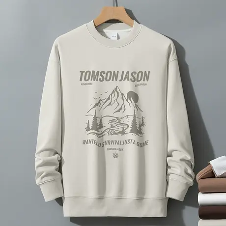 350g重磅日系卫衣男2023新款圆领长袖t恤摇粒绒宽松无帽套头上衣图片