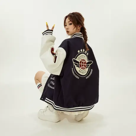 YEP美式复古设计感棒球服外套女春秋2023新款夹克学院风潮牌贴标商品大图