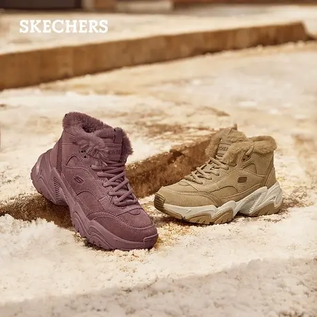 Skechers斯凯奇女鞋轻质秋冬时尚增高厚底老爹鞋加绒保暖运动休闲图片