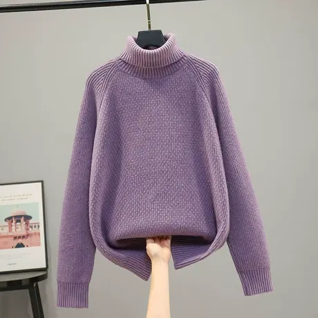 2023春装新款韩版宽松纯色高领针织衫套头毛衣女上衣长袖百搭打底商品大图