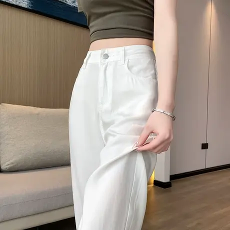 白色天丝阔腿牛仔裤女夏季薄款高腰显瘦宽松垂感百搭直筒拖地裤子商品大图
