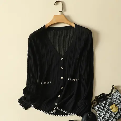 黑色针织开衫薄款女2024年春装冰丝防晒衣吊带外搭夏季外套空调衫商品大图