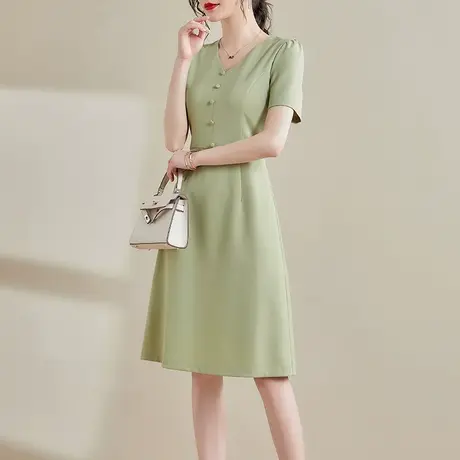 水墨青华夏季新品显瘦a型裙子百搭时尚洋气短袖连衣裙商品大图