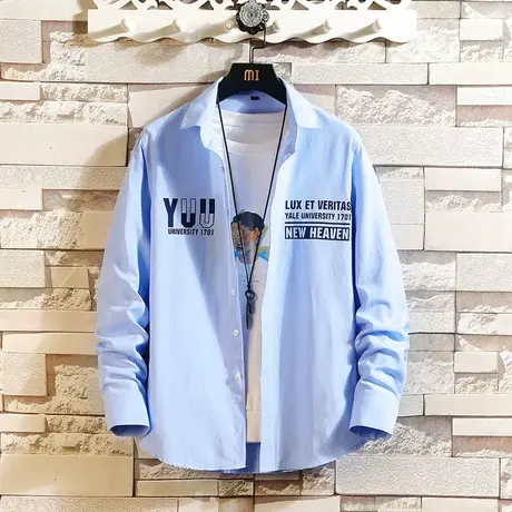 2023新款春秋季韩版长袖衬衫男士休闲衬衣潮流白色帅气上衣服寸衫商品大图