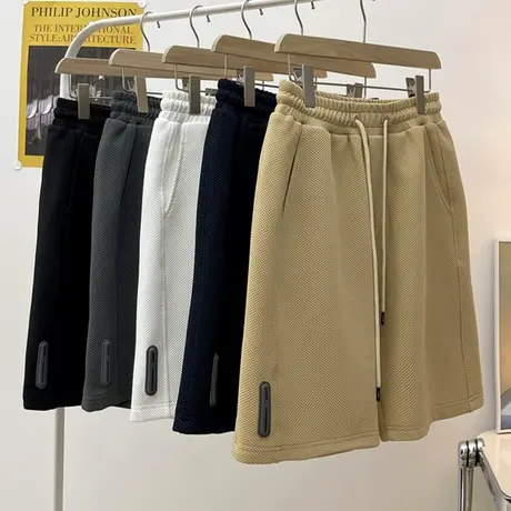 美式华夫格短裤男夏季外穿男款卫裤宽松休闲裤潮流运动五分裤子男商品大图