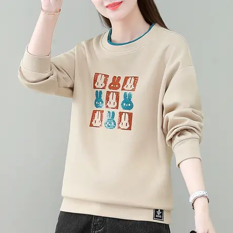 圆领卫衣女春秋2023新款爆款时尚小个子运动上衣宽松长袖内搭外套图片