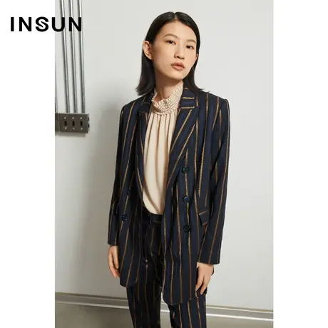 恩裳奥莱冬季条纹感小众轻商务西装领有型西装士商品大图
