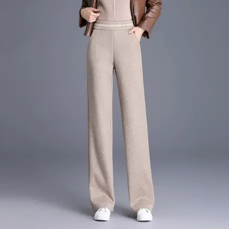 显瘦直筒裤女秋冬2023新款松紧高腰时尚休闲筒喇裤垂感通勤长裤子图片