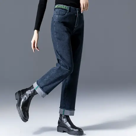 秋冬加绒直筒牛仔裤女冬季2025年新款女裤女士阔腿裤子翻边烟管裤商品大图