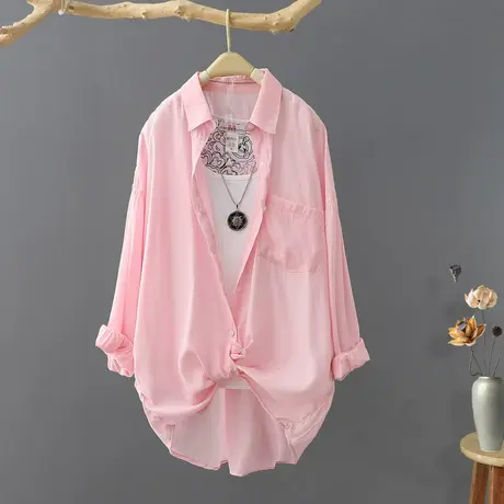 纯色防晒衬衫女设计感小众衬衣新款2024年夏季新款防晒衫薄款外套图片